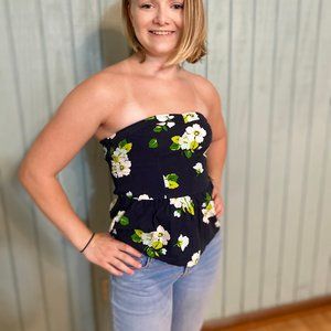 Strapless floral blouse